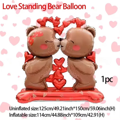 60in Standing Cute Love Teddy Bear-Shaped Balloon for Romantic Valentine's Day Proposal Wedding Birthday Party Decoration