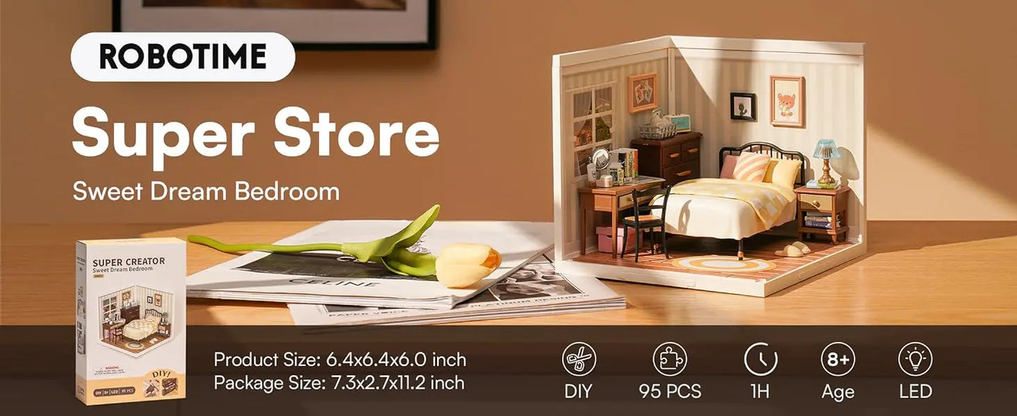 Robotime Rolife Super Store Series Plastic 3D Puzzle, DIY Miniature Dollhouse Kit, Building Block Sets for Gifts, DW009 Dropship