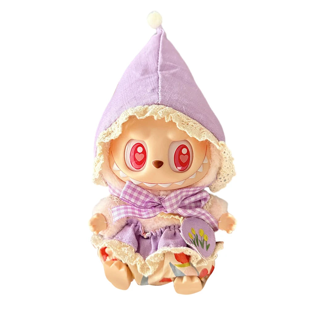 Mini Plush Doll Overall Decorative Kawaii Doll Clothes DIY Cute Plushies Outfit with Hat Cartoon Animal Toy Dress for Home Decor