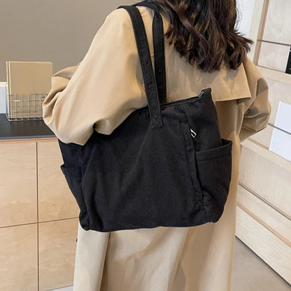 Women Corduroy Tote Bag Casual Multi Pocket Handbag Adjustable Strap Crossbody Sling Bag Zipper Shoulder Bag Fall Winter Bag
