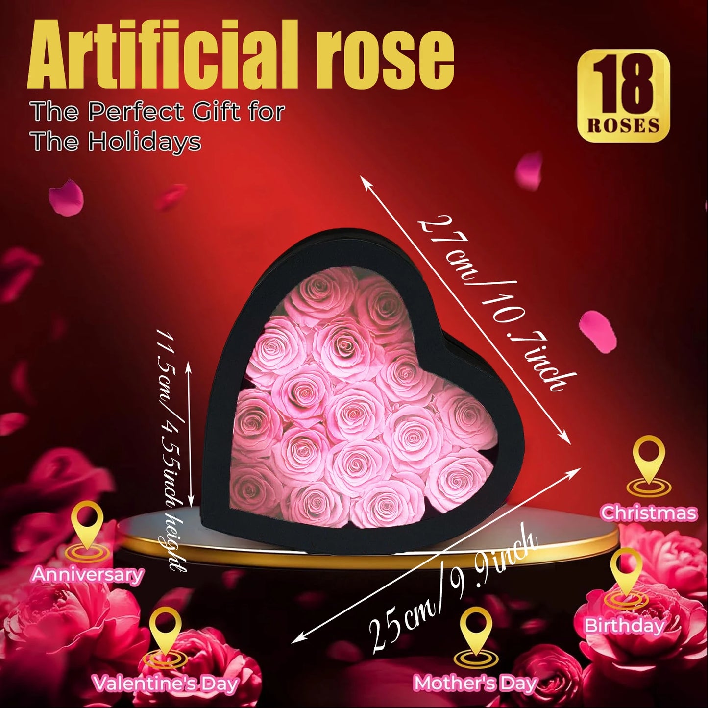 18/24PCS Heart Shape Roses Gift Box for Valentines Day Gifts Flowers Heart Shape Box for Her Mathers Day Forever Flower Birthday