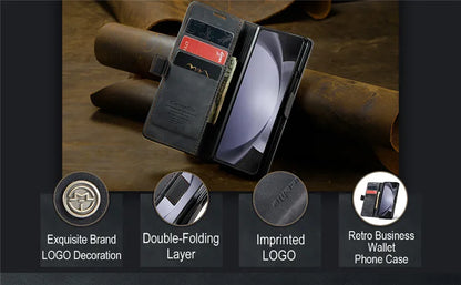 CaseMe Retor Leather Wallet Card Slot Phone Case for Samsung Galaxy Z Fold 7 6 5 4 Fold5 Fold6 Shockproof Flip Stand Cover Coque