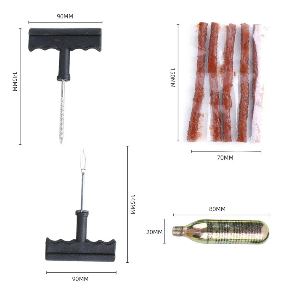 1 Set Tire Tyre Repair Kit Puncture Tubeless Tools Emergency Bike Motorcycle Car Tire Repair Tool Set with Rubber Strips