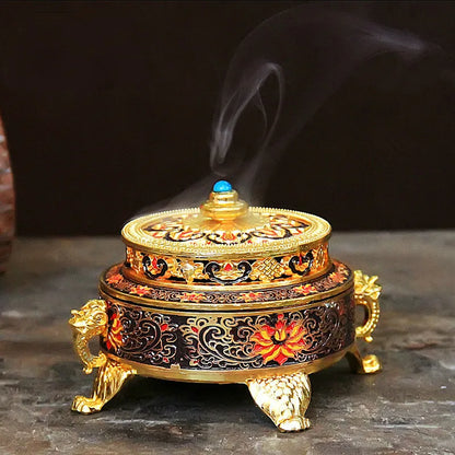 Copper Alloy Antique Incense Burner Aromatherapy Incense Burner Sandalwood Embossed Enamel Painted Temple Plate Incense Burner