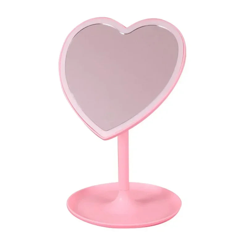 Heart Shape LED Makeup Mirror With 3 Colors Lighting and Stand Desktop Rechargeable Cosmetic Vanity Mirror Portable Lighted