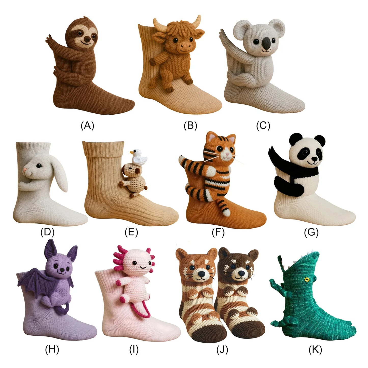 Crochet Animal Socks Breathable Hand Crocheted Plush Socks Moisture Wicking 3D Knit Warm Socks for Animal Lovers