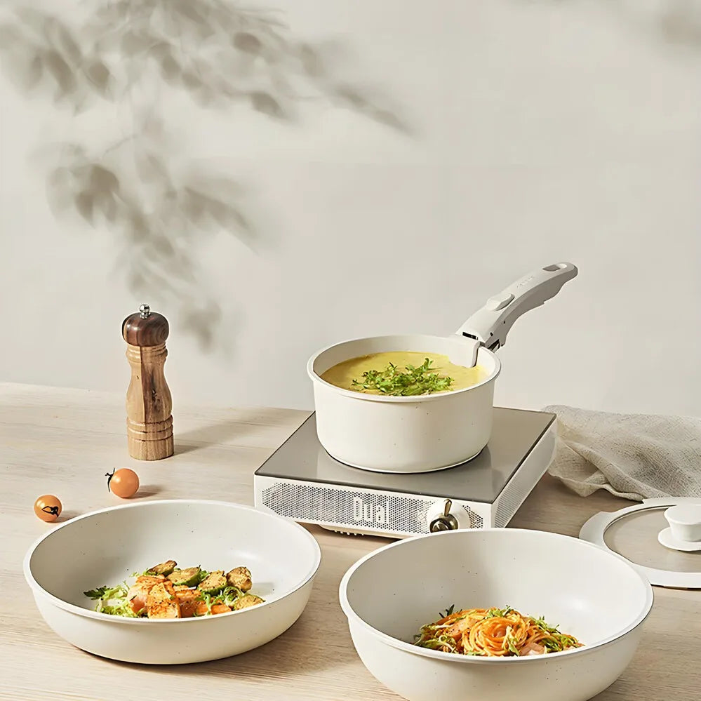 Kitchen Cookware Set Non-Stick Granite Pots and Pans Set with Removable Handle