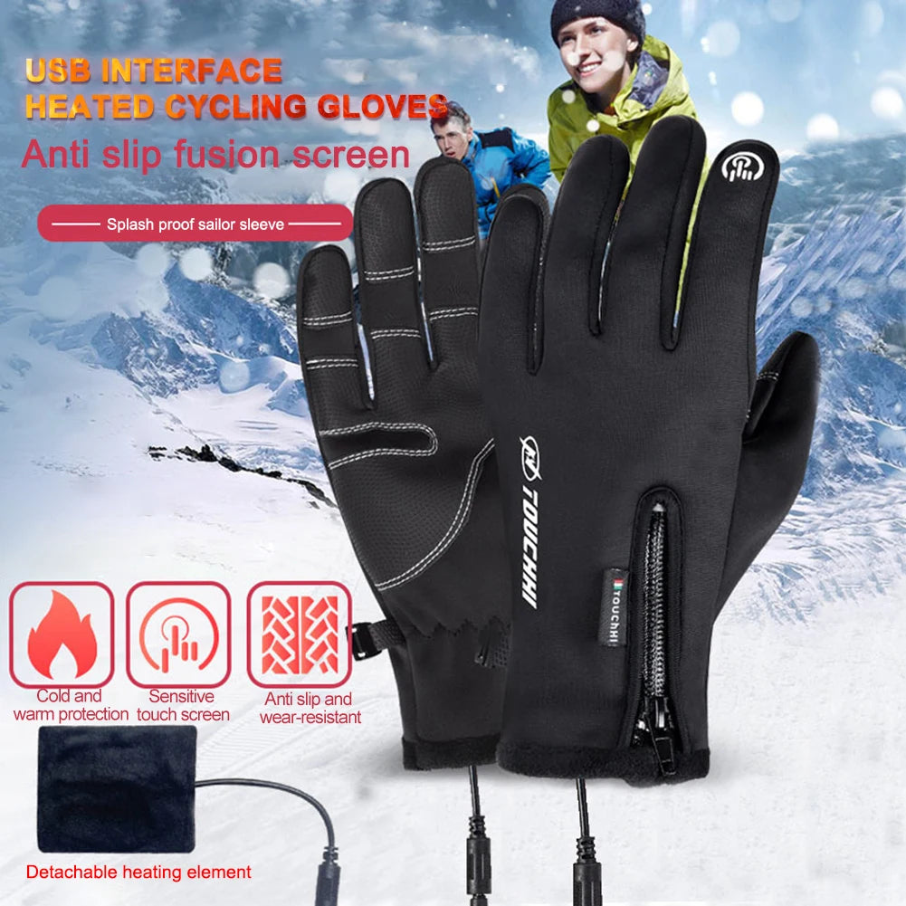Winter Gloves Men Women Heating Warm Touchscreen Gloves USB Winter Electric Heated Gloves Hiking Skiing Fishing Cycling Mittens