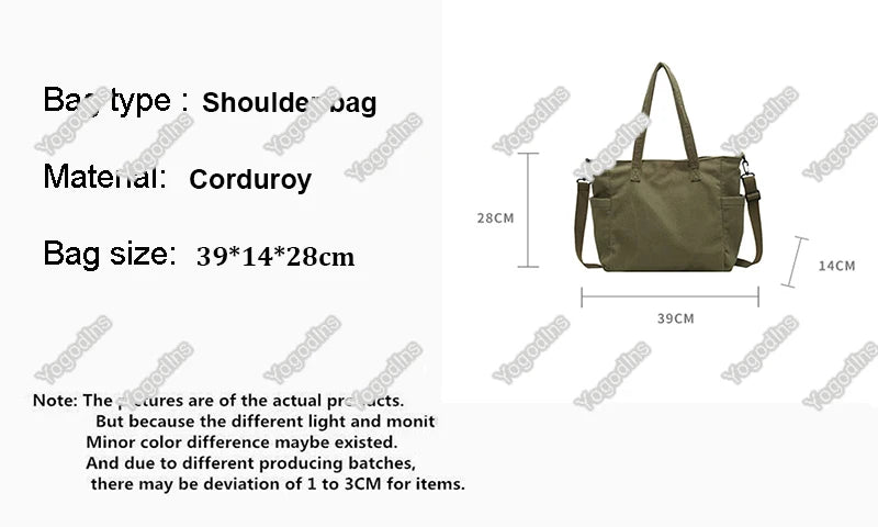 Women Corduroy Tote Bag Casual Multi Pocket Handbag Adjustable Strap Crossbody Sling Bag Zipper Shoulder Bag Fall Winter Bag