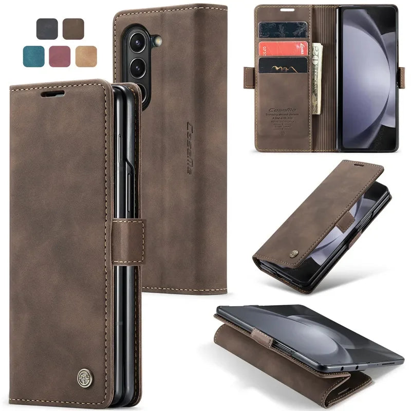 CaseMe Retor Leather Wallet Card Slot Phone Case for Samsung Galaxy Z Fold 7 6 5 4 Fold5 Fold6 Shockproof Flip Stand Cover Coque