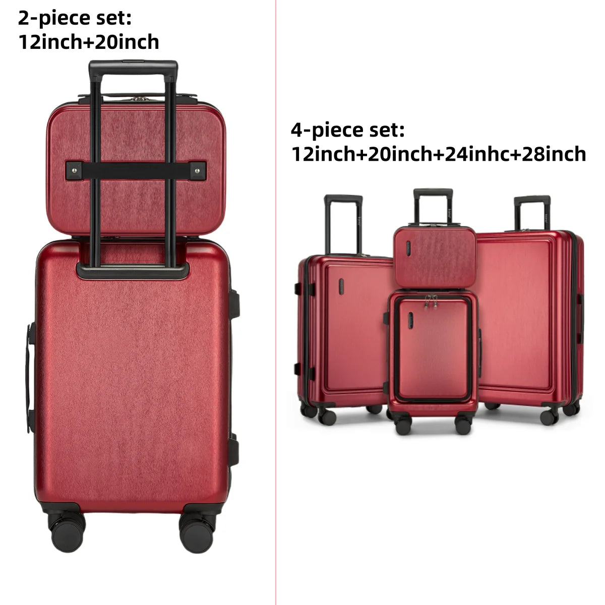 Kono 2/4-Piece Hardshell Luggage Set - ABS+PC Lightweight Suitcases w/TSA Lock & 4 Spinner Wheels, 12"-28" Carry-On & Check-In