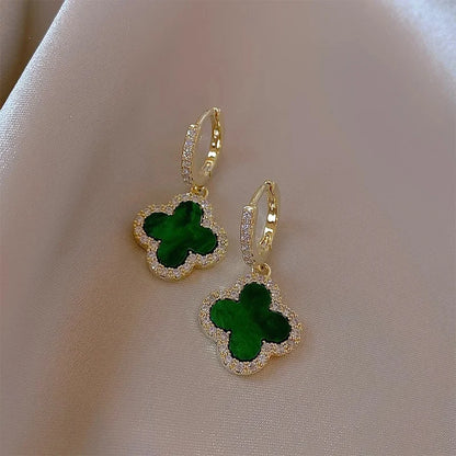 Green Four-leaf Clover Earrings Women's Gentle Fashionable Jewelry Ear Studs Autumn Winter Stylish Korean Trend