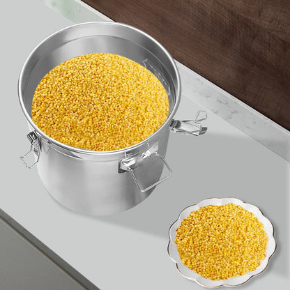 6L/12L Food Storage Bucket，Household Kitchen 304 Stainless Steel Bean Cereal Rice Container Airtight Canister Pail with Lid