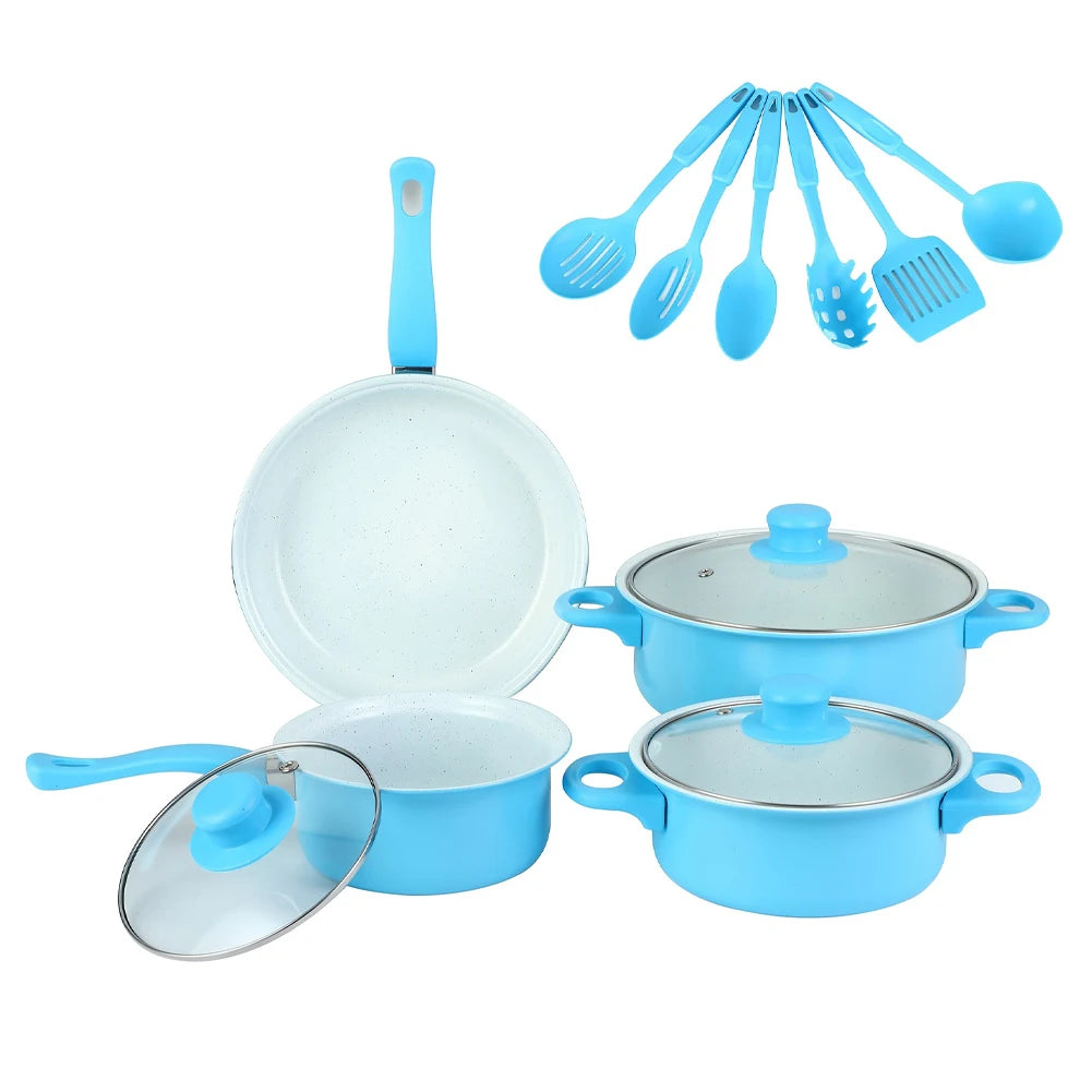 12-Piece High-Quality Non-Stick Cookware Set Deep Frying Pan with Lid Milk Pot Maifan Stone Frying Pan Cooking Pot Set