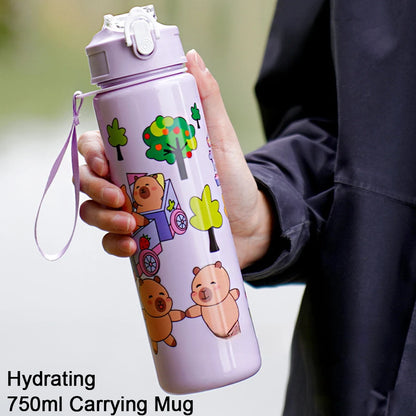700ml Capybara Cute Water Cup with Straw & Handle Kawaii Travel Water Bottle Large Capacity Drinking Bottle for Fitness Sports