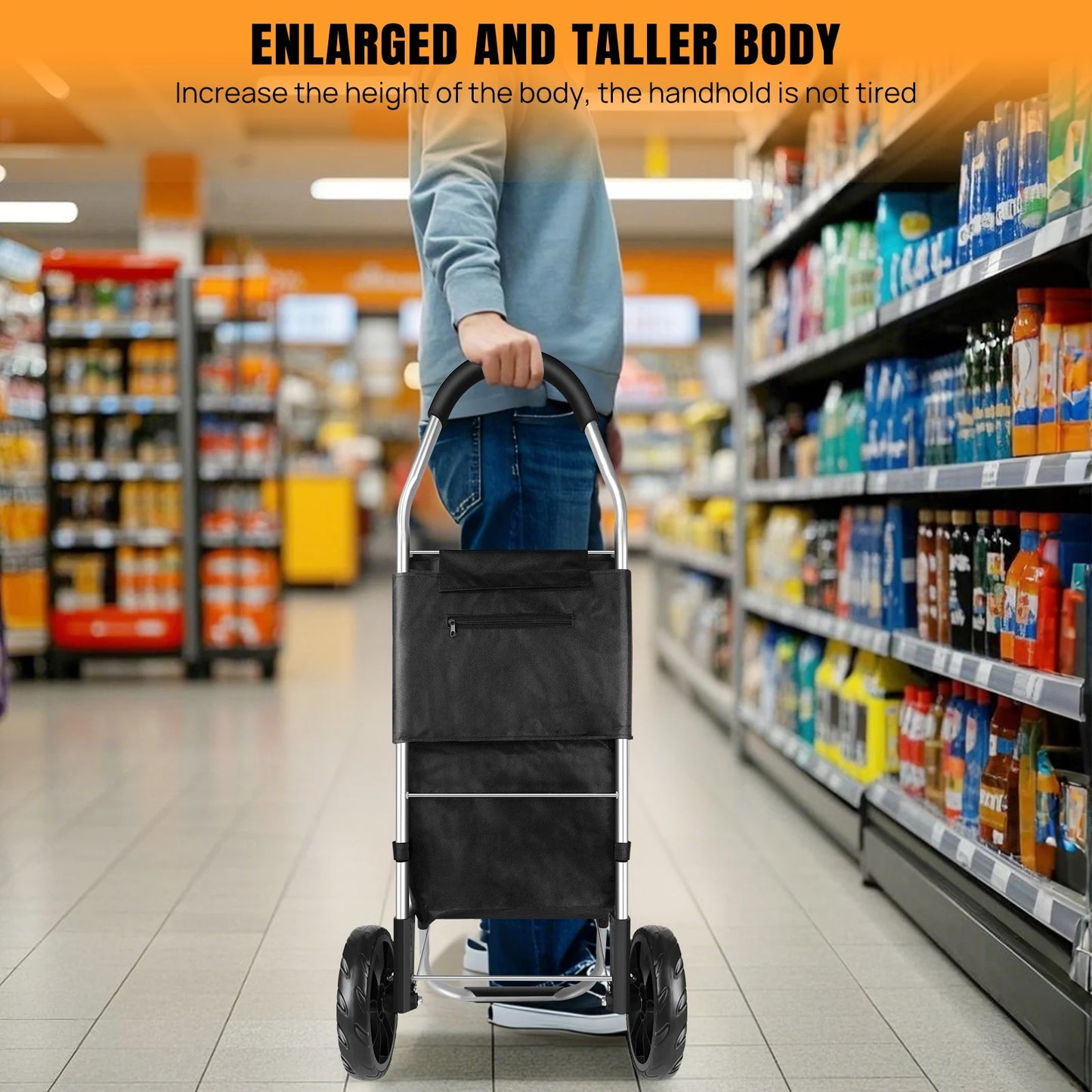 Foldable shopping trolley Lightweight aluminium shopping trolley Comes with removable shopping bag Waterproof fabric Mudguard