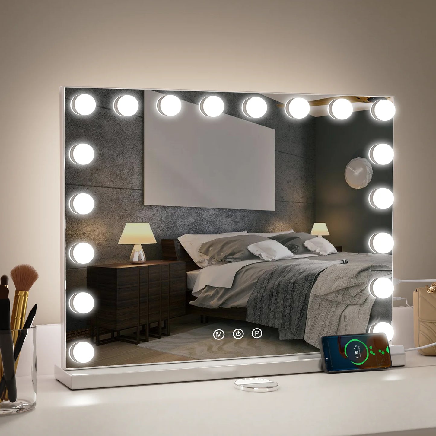 17 LED Hollywood Makeup Mirror Large Vanity Light Mirror with Dimmable LED Bulbs