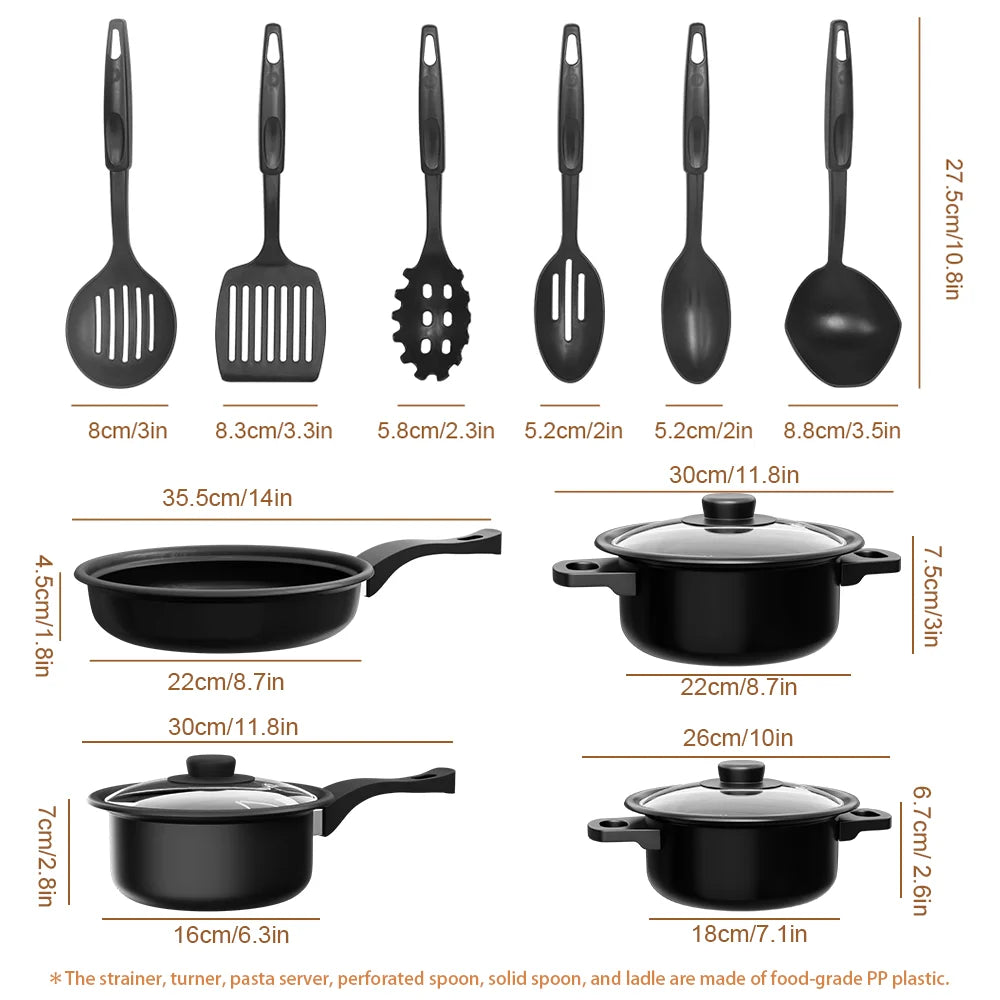 13pcs Cookware Set Pan Pot Non Stick Saucepans Frying Pan Cookware Set Glass Lid Sauce Pan