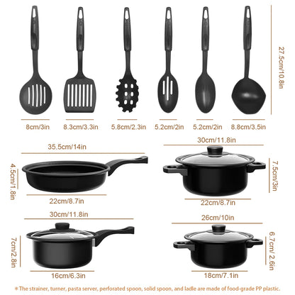 13pcs Cookware Set Pan Pot Non Stick Saucepans Frying Pan Cookware Set Glass Lid Sauce Pan