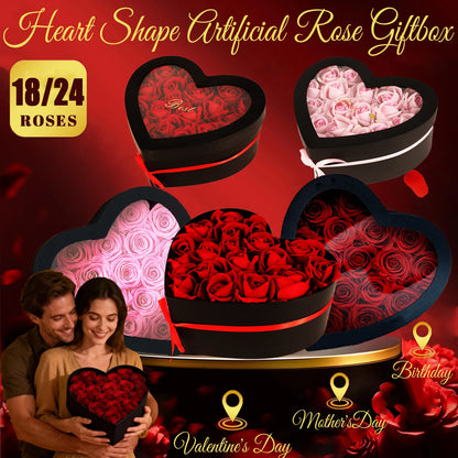 18/24PCS Heart Shape Roses Gift Box for Valentines Day Gifts Flowers Heart Shape Box for Her Mathers Day Forever Flower Birthday