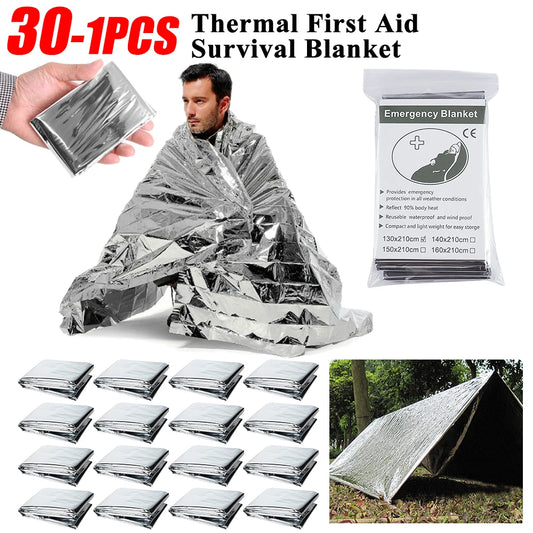 30-1PCS Emergency Rescue Blanket Outdoor Survive First Aid survival blanket Military Rescue Kit Rescue Foil Thermal Blanket ﻿