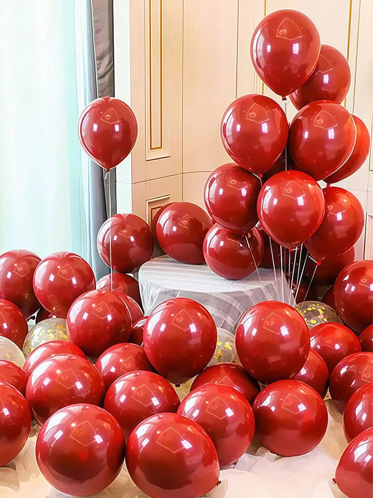 50Pcs 10Inch Double-Layer Pomegranate Red Balloon,for Wedding, Birthday, Anniversary, New Year, Christmas, Valentine's Day Decor