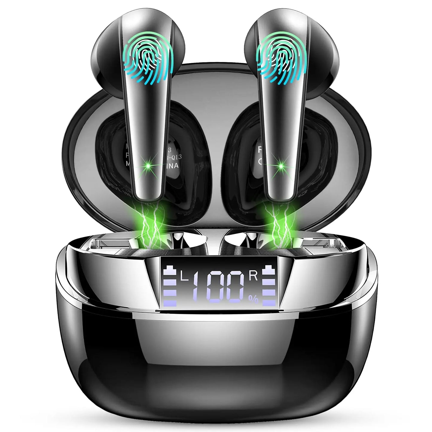 Wireless Earbuds, Bluetooth 5.3 Headphones Sports Headphones In Ear with ENC Noise Cancelling Mic, 30H Playback , LED Display.