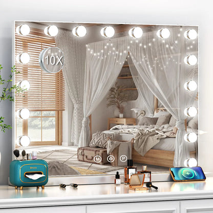 17 LED Hollywood Makeup Mirror Large Vanity Light Mirror with Dimmable LED Bulbs