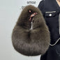 Winter Casual Furry Shoulder Bags for Women Solid Color Soft Plush Ladies Clutch Purse Handbags Lightweight Female Hobos Bag