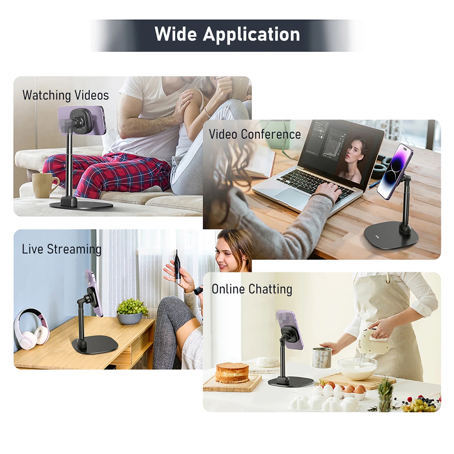 Foldable Desktop Phone Stand with 360° Rotatable Magnetic Phone Mount Phone Holder Adjustable Height Replacement for iPhone 14