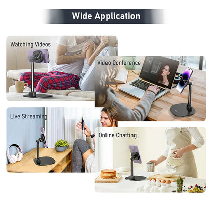 Foldable Desktop Phone Stand with 360° Rotatable Magnetic Phone Mount Phone Holder Adjustable Height Replacement for iPhone 14