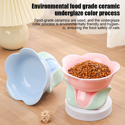 Cat Flower Bowl Raised Ceramic Pet Drinking Eating Feeders Small Dogs Elevated Non-slip Feeding Supplies Cats Puppy Products