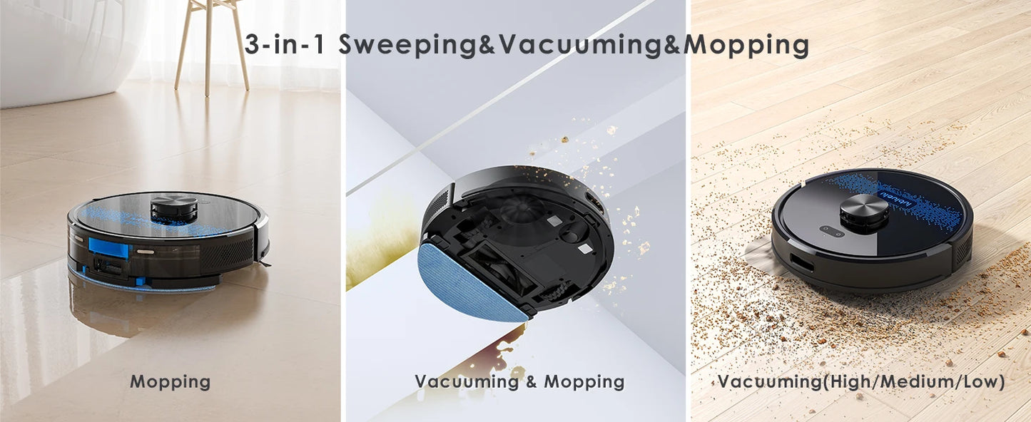 Lubluelu SL60 Max 3-in-1 Robot Vacuum Mop - 5000Pa Suction Pet Hair Long Hair Friendly LDS9.0 LiDAR 24 No-Go Zones APP Control