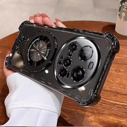 For Xiaomi 15 Ultra Case Magnetic Holder Luxury Plating Airbag Soft Silicone Transparent Camera Protection Shockproof Back Cover