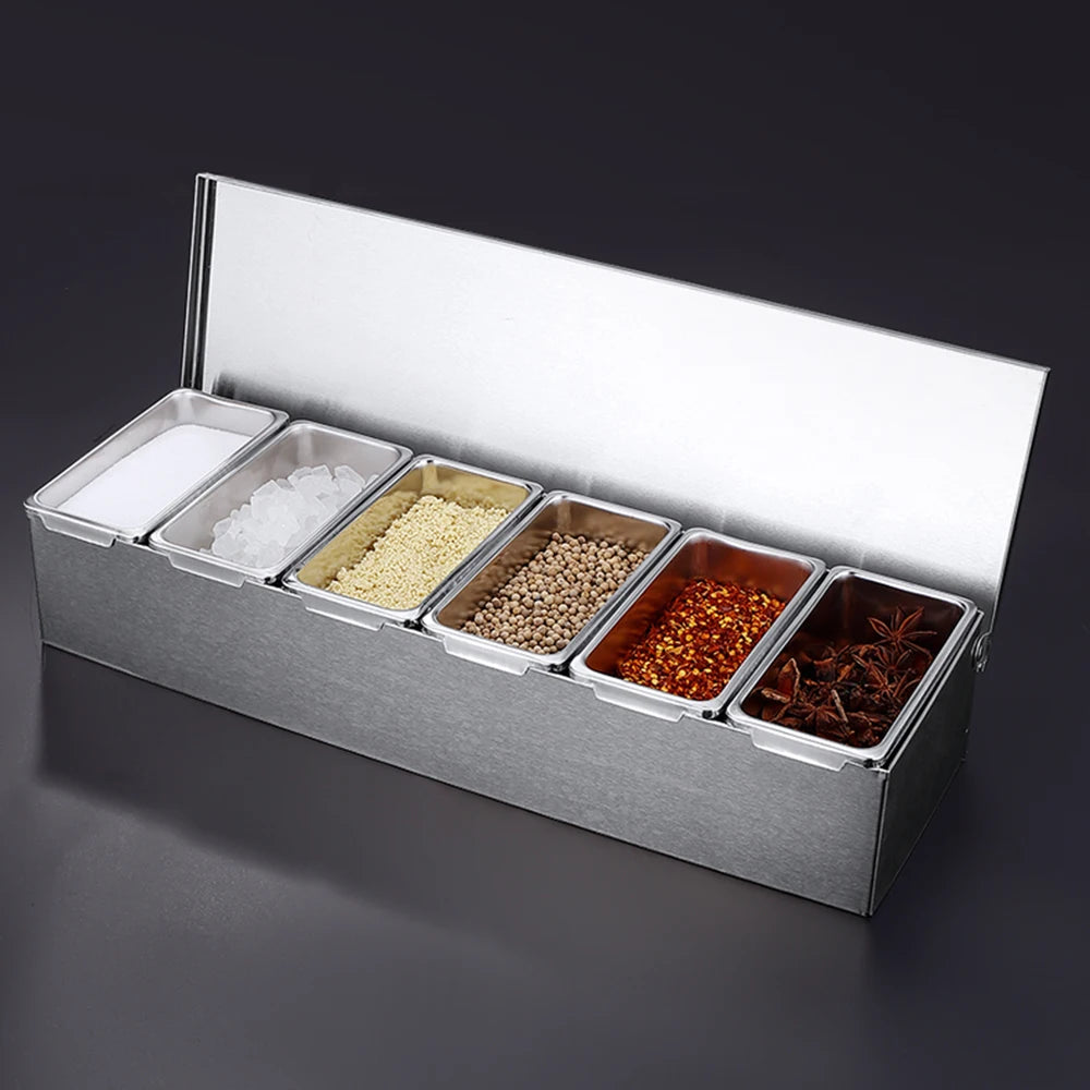 Ingredient Container With 6 Grids Kitchen Spice Box Set With Lid Stainless Steel Spice Container Fruit Box Food Container