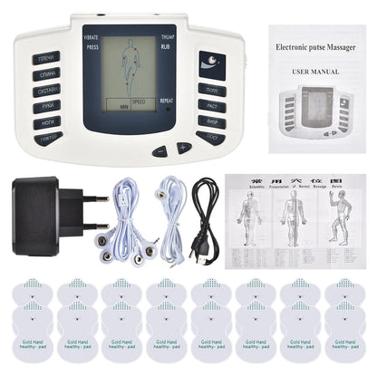 JR309 EMS Tens Massage Unit +16 Pads Russian Electrical Pulse Acupuncture Full Body Relax Muscle Massager Stimulator