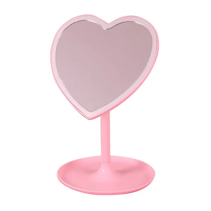 Heart Shape LED Makeup Mirror With 3 Colors Lighting and Stand Desktop Rechargeable Cosmetic Vanity Mirror Portable Lighted