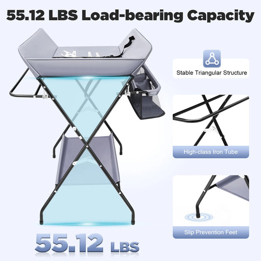 Foldable Baby Changing Table with Storage Portable Diaper Station Nursery Organizer 55 lbs Capacity for Infants 0-12 Months