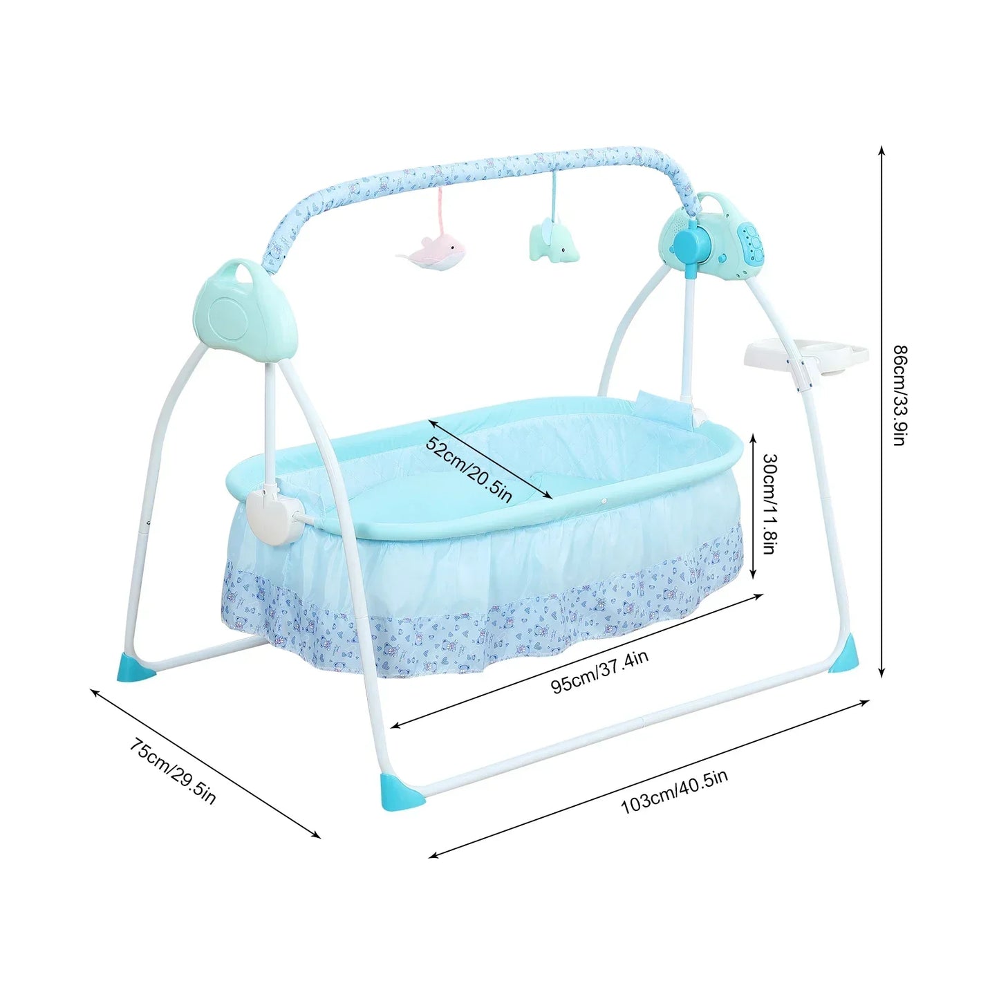 Blue Electric Baby Crib Cradle, 0-18 MonthsInfant Bed Auto Swing with Music, 25KG/55LBS Capacity, Foldable Baby Bassinet