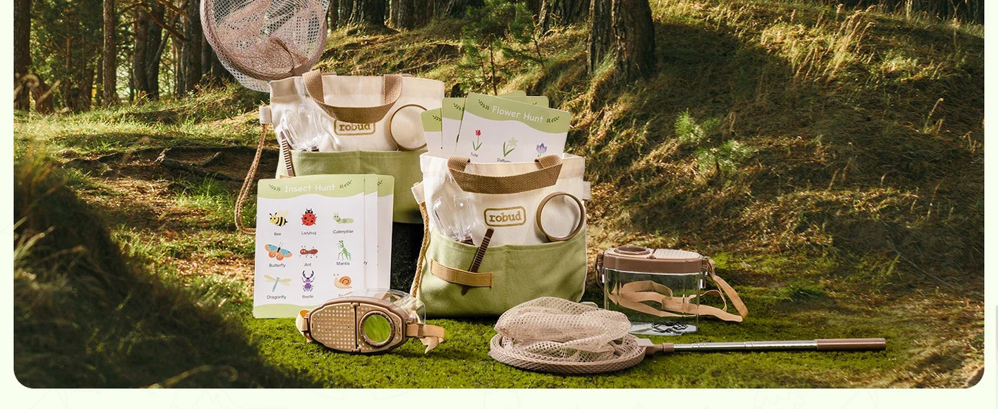 Robud Upgraded Kids Explorer Kit with Costume Kit Green Outdoor Exploration Set for Camping Montessroi Toy for Kids WRP30