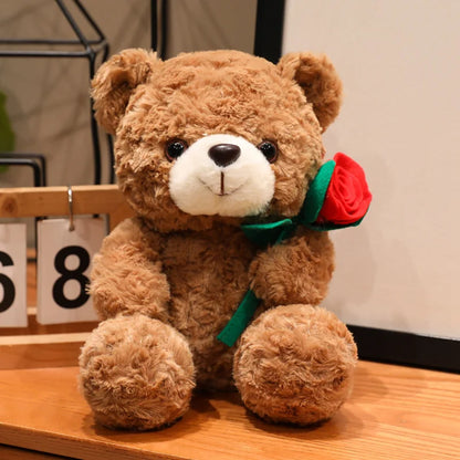 15/25cm Sitting Cartoon Bear Plush Toy Stuffed Valentine's Day Rose Animal Say Love Holding Red Heart Girlfriend Gift