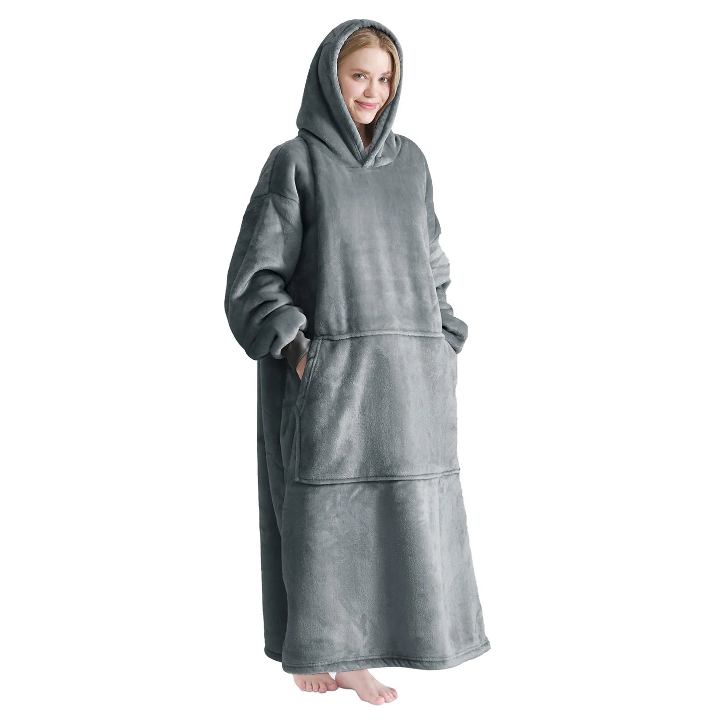 Good Nite Women Sherpa Fluffle Sweatshirt Blanket Lengthen Warm Cozy Oversized Wearable Pocket Blanket Hoodie for Adults