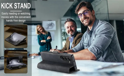 CaseMe Retor Leather Wallet Card Slot Phone Case for Samsung Galaxy Z Fold 7 6 5 4 Fold5 Fold6 Shockproof Flip Stand Cover Coque