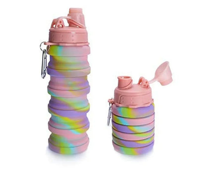 500ML Portable Retractable Silicone Bottle Folding Water Bottles Outdoor Travel Drinking Cup with Carabiner Collapsible Cups