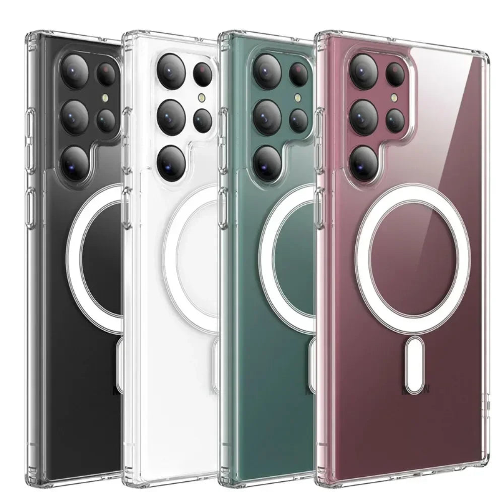Original Magsafe Magnetic Clear Case for Samsung Galaxy S24 Ultra S21 FE S22 Plus S23 Ultra Wireless Charging Shockproof Cover