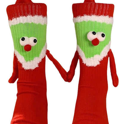 Christmas Magnetic Holding Hands Socks Soft Warm Unisex Couple Socks Christmas Socks Novelty Xmas Crew Socks for Women Men