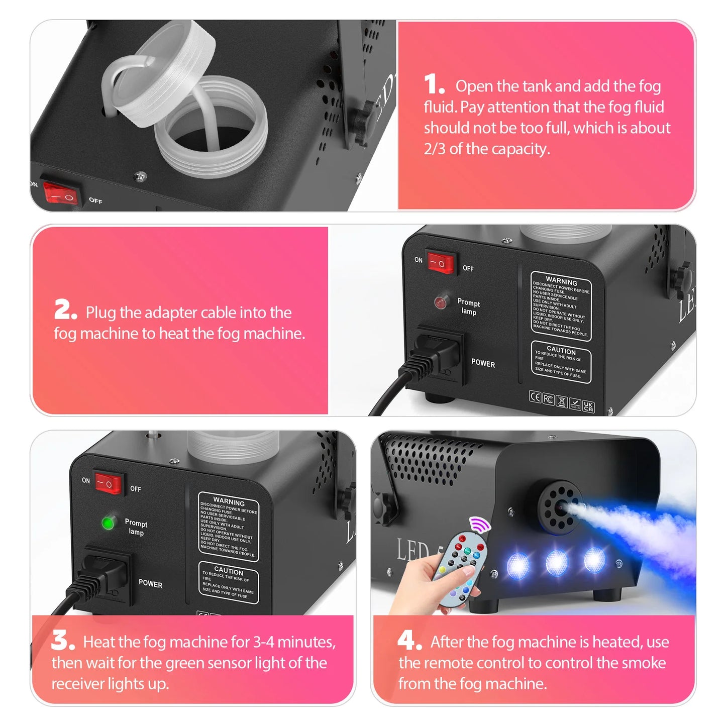Fieryzeal 500W Fogger Stage RGB LED Effect DJ Smoke Machine Disco Wedding Fogger Machine Stage lights