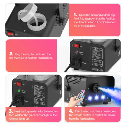 Fieryzeal 500W Fogger Stage RGB LED Effect DJ Smoke Machine Disco Wedding Fogger Machine Stage lights