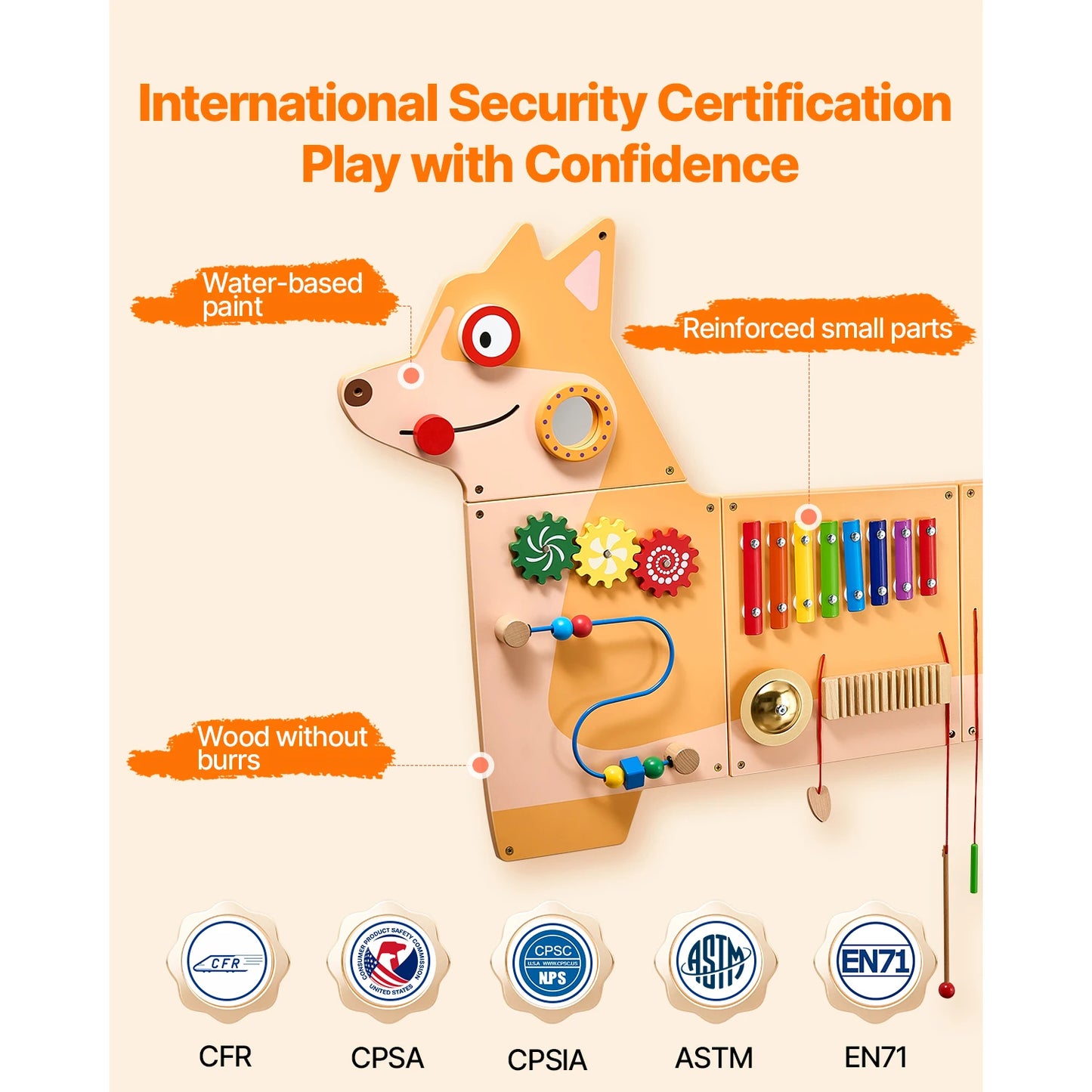 VEVOR Puppy Kids Wall Busy Panels 12 Activities Board Montessori Sensory Learning Activity Center for Children Playroom Toys