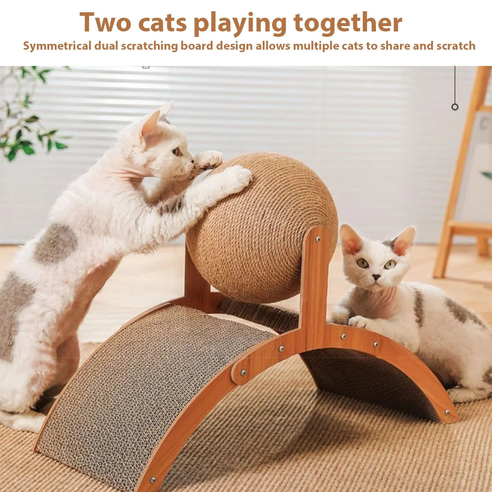 Cat Grinding Paw Toy 2In1 Cat Scratching Ball Wooden Cat Scratcher Sisal Scratch Board Wear-Resistant Solid Wood Scraper for Cat